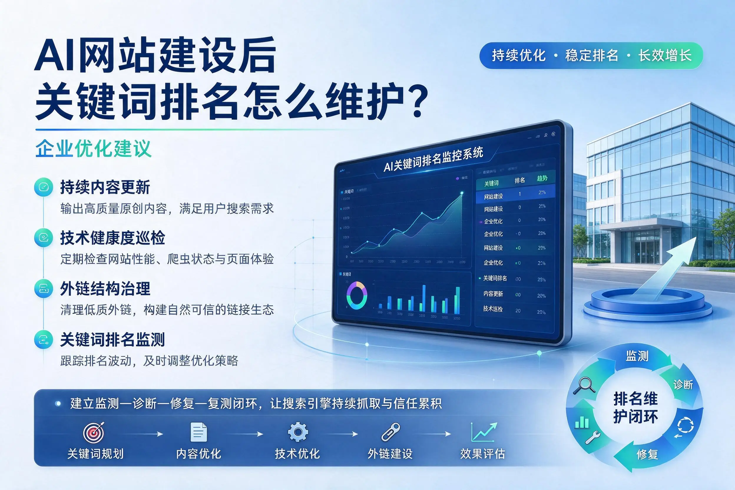 AI网站建设后关键词排名怎么维护？甘肃企业优化建议