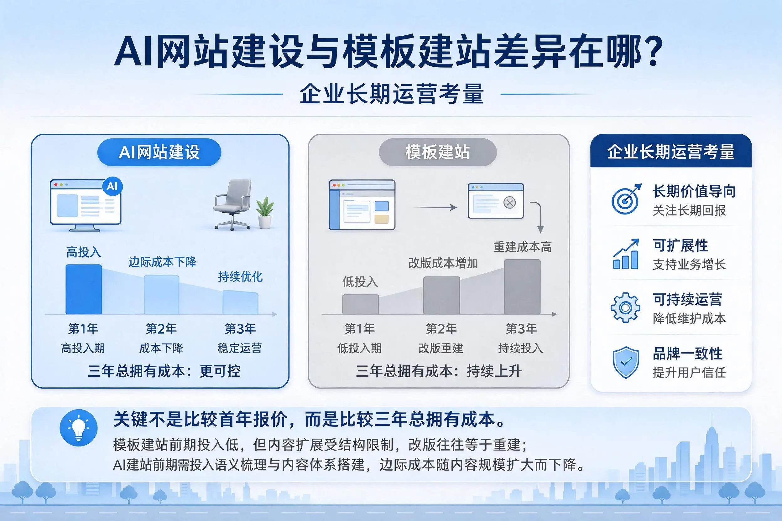 AI网站建设与模板建站差异在哪?甘肃企业长期运营考量