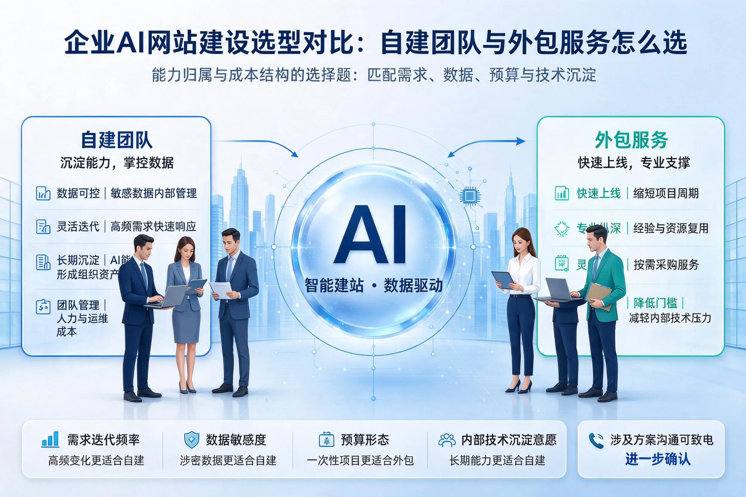 甘肃企业AI网站建设选型对比:自建团队与外包服务怎么选